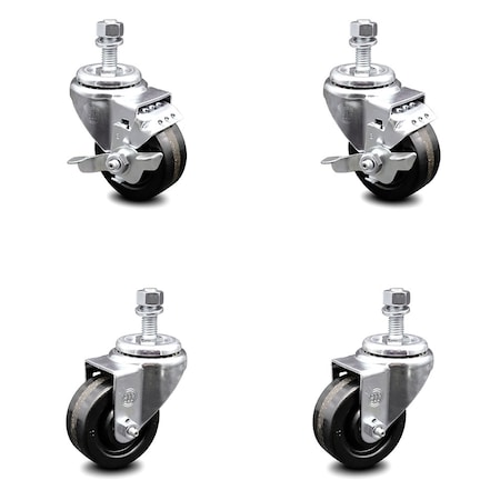 Service Caster 3.5 Inch Phenolic Wheel Swivel 12mm Threaded Stem Caster Brakes SCC, 2PK SCC-TS20S3514-PHR-M1215-2-TLB-2